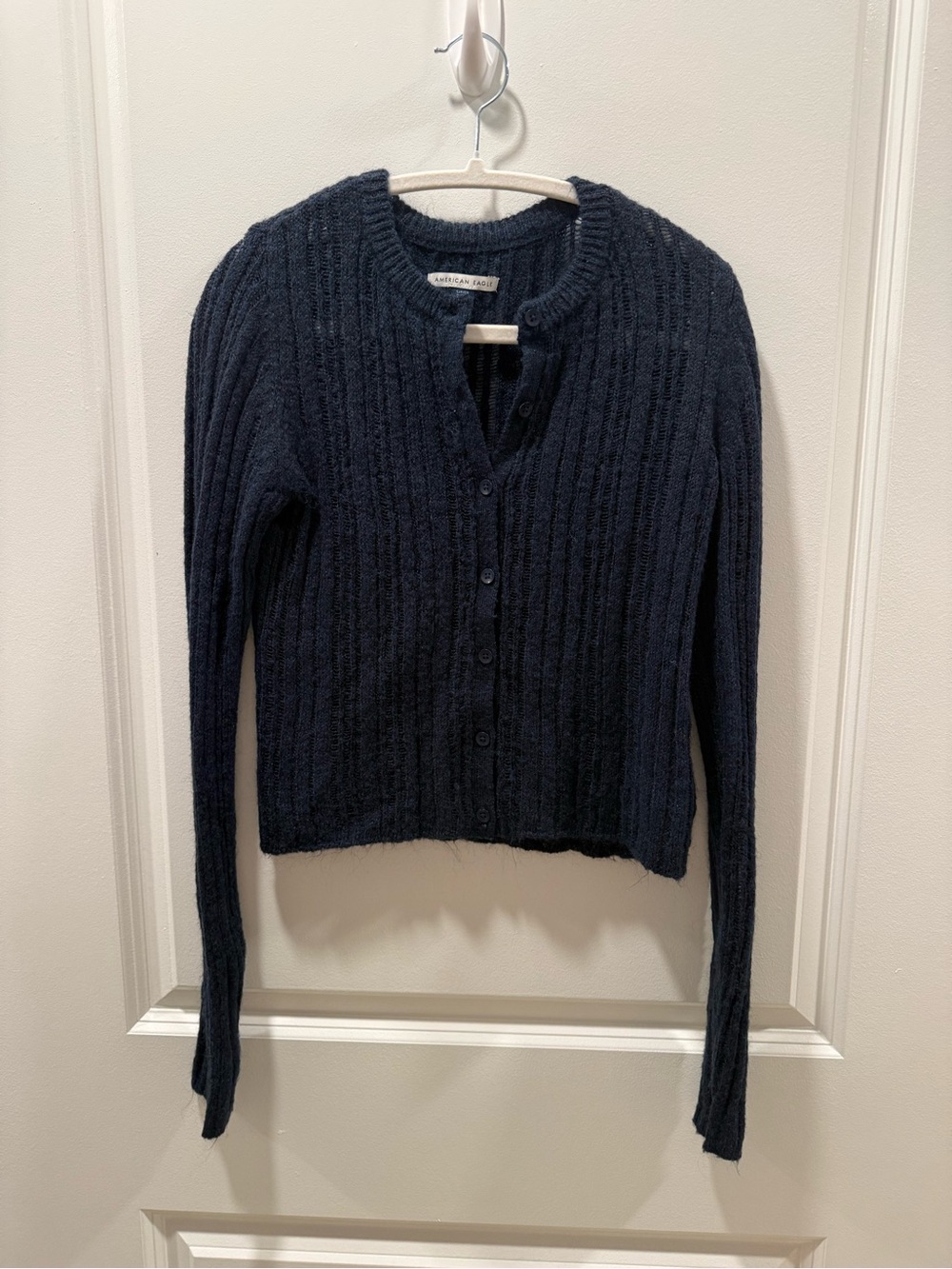 American Eagle Outfitters Navy Ribbed Button-Front Cardigan